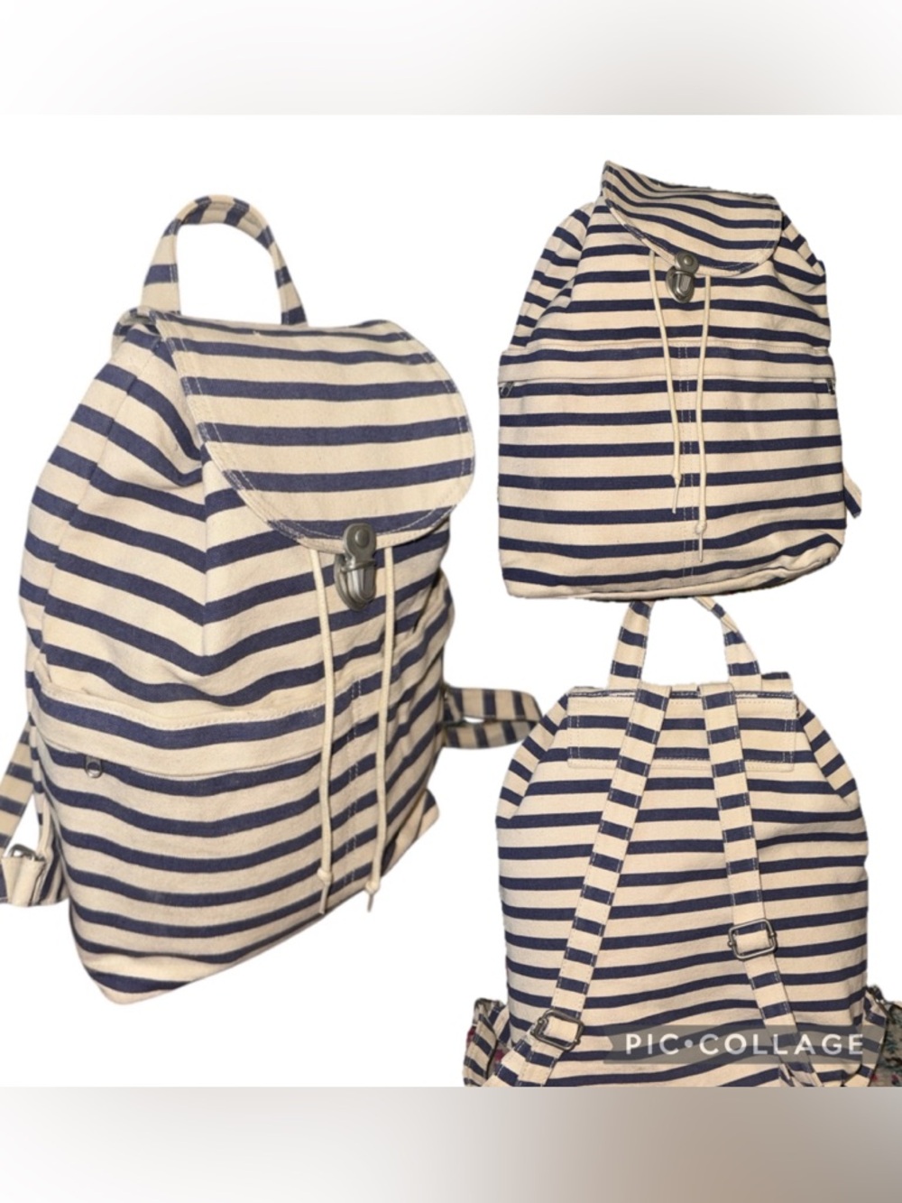 baggu horizontal stripe blue/canvas backpack